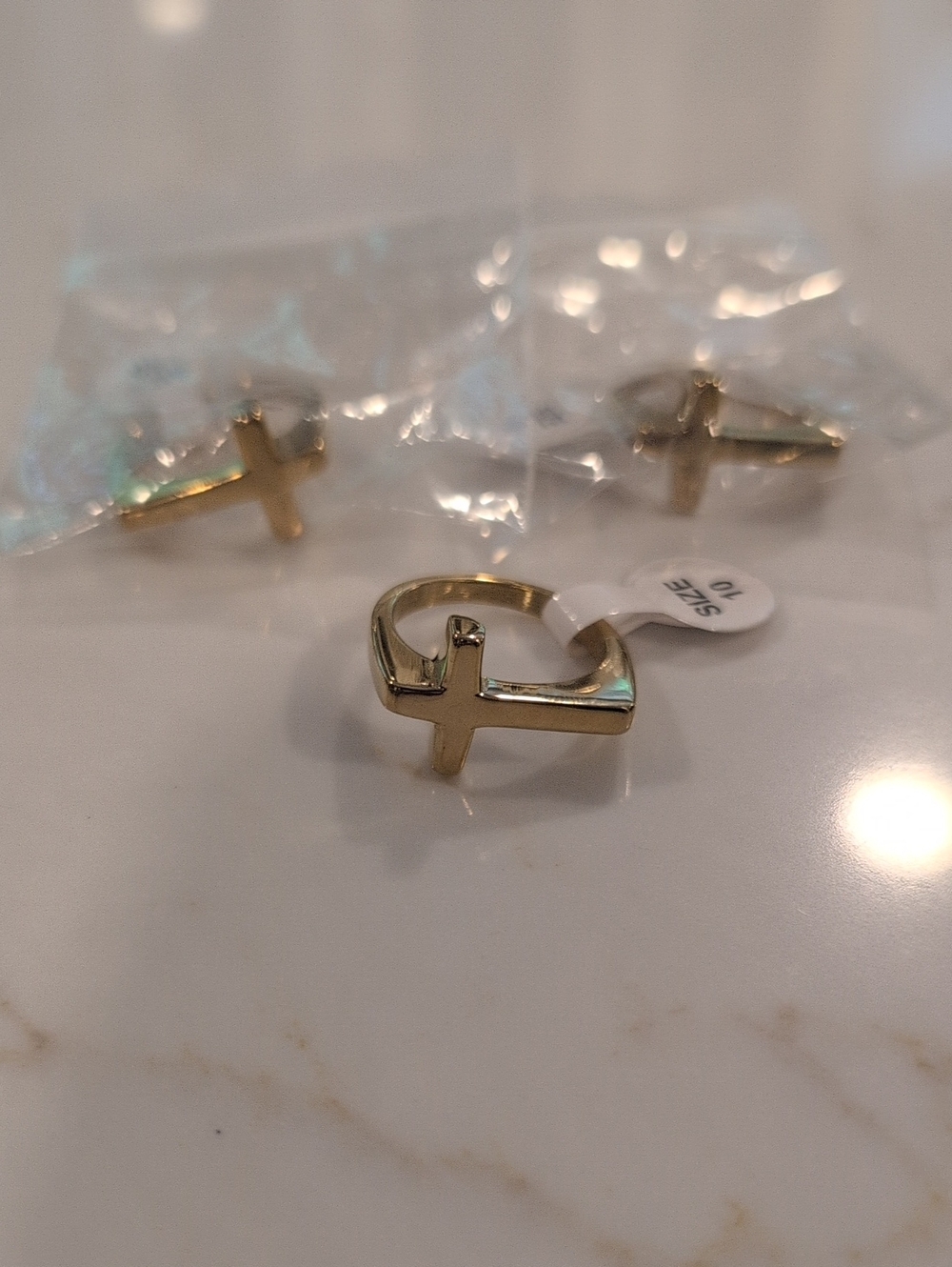 Plunder 3 Gold Cross Accent Rings- Size 10